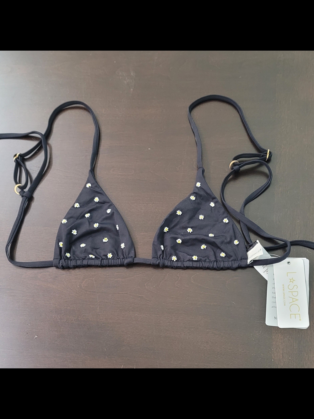 l*space Black Daisy Embroidered Bikini Top
